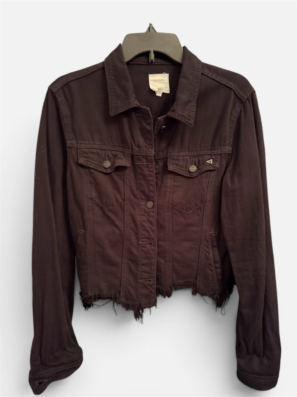 Hidden Frayed Hem Black Jean Jacket - Women's